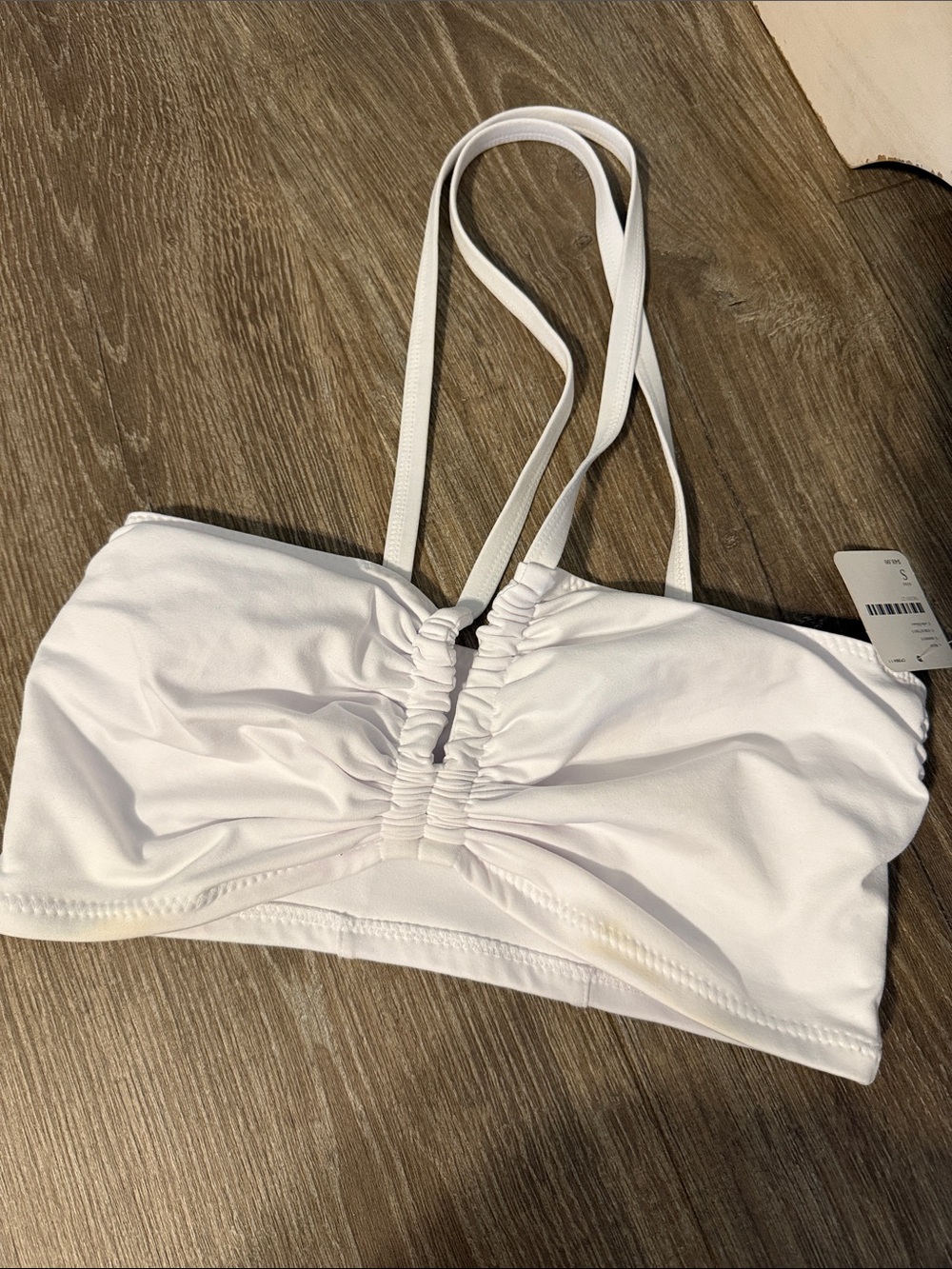 Free people White Ruched Bandeau Bikini Top